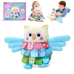 JoyCat Sensory Owl Baby Toy for 0-12 Months, 13”Soft Tummy Time Infant Toy with Multi-Textured Crinkle Feathers, Baby Mirror, Stuffed Animal Plush Montessori Easter Gifts for Newborn Boys and Girls