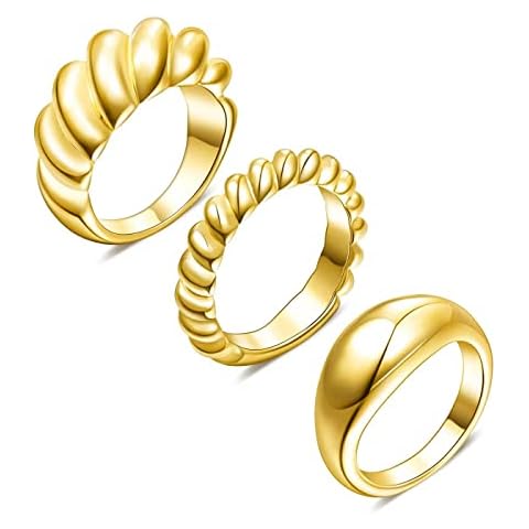 HIKARO Amazon Marke Damen Gold Dome Ringe Set Cover