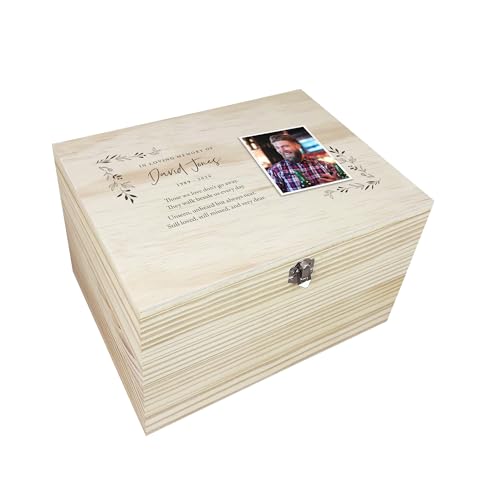 Personalised Wooden Photo Memory Box | Custom Pine Keepsake with Any Verse Date & Wording | Memorial Bereavement & Remembrance Gift | Pine Box with Metal Hinges & Clasp | W16 x D11 x H9cm