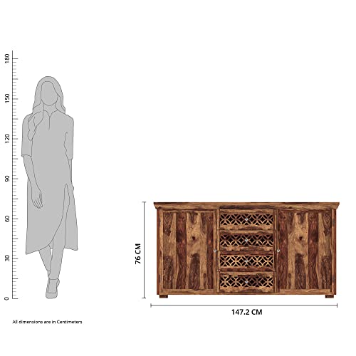 Image of SHIKHA WOOD CRAFT Solid Sheesham Wood Sideboard Cabinet with 2 Doors & 4 Drawers Storage | Wooden Kitchen Cabinet, Crockery Unit, Dining Room Organizer, Living Room Storage Furniture (Natural Finish)