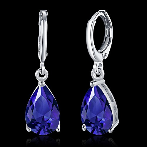 Sterling Silver Genuine Women's Fashion Sapphire Stud Hoop Jewelry Created or Simulated Gemstone Teardrop Dangle Leverback Earrings3