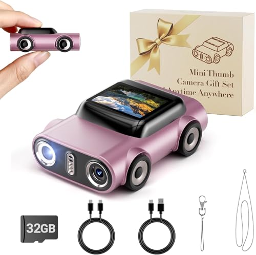 Mini Keychain Digital Camera:4K Digital Car Shape Tiny Camera with 32GB Card, 64MP Pocket Video Camera, 1' HD Display, 400mAh Battery Portable Small Cameras with Elegant Gift Box for Travel,Kids,Gifts
