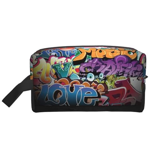 Bolsa de viaje con estampado de graffiti Hip Hop, organizador de maquillaje para mujeres y hombres, gran capacidad para cosméticos, accesorios, artículos de tocador, champú y artículos esenciales