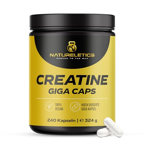 Natureletics Creatin Giga Caps, 240 Kapseln hochdosiertes reines Kreatin Monohydrat, Vegan, eine Kapsel = 1.000 mg Creatinmonohydrat