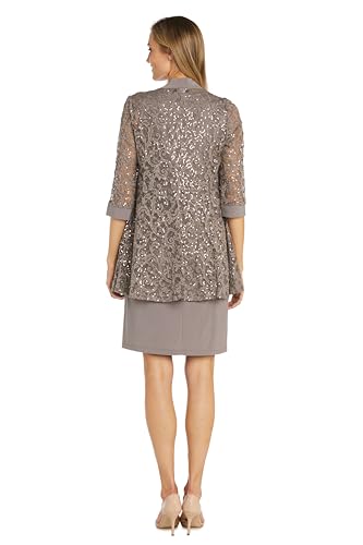 Image of R&M Richards Women's Embellished Sequin Lace Jacket and Shift Dress with Necklace for Mother of the Bride & Cocktail Party