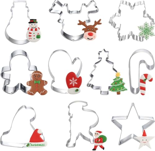 Produktfoto von Ausstechformen Weihnachten Set, 10 Stück Ausstecher Fondant Keksausstecher Plätzchenausstecher Plätzchenförmchen&hellip;
