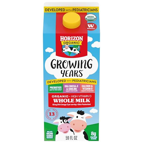 Horizon Organic Growing Years Whole Milk, High Vitamin D Organic Milk for Growing Kids with DHA...