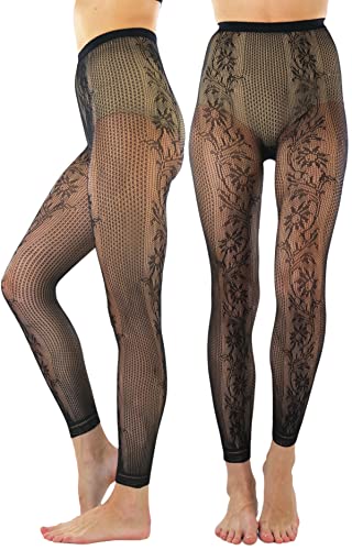 Image of ToBeInStyle Women's Single Floral Lace Fishnet Tights Footless & Stirrup Design