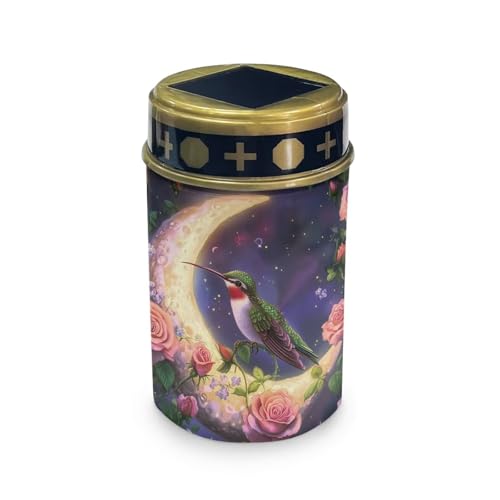 HUGS IDEA Luces de cementerio de colibríes para tumba, luna, rosa, luces solares de tumba, impermeable, linterna conmemorativa LED, decoración de cementerio alimentada por energía solar para jardines
