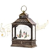 HPC Decor Christmas Snow Globes Lantern Glitter Lighted Lanterns with Music, USB and Battery Oper...