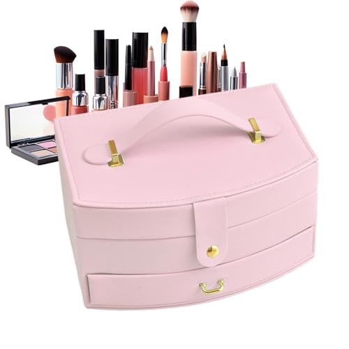 Joyero Para Mujer - Elegante Joyero Portátil De Doble Capa Con Espejo Y Compartimentos, Práctico Organizador De Joyas Para Viajes Y La Vida Diaria, Lugar De Almacenamiento Para Accesorios | Par