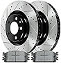 AutoShack SCDPR64168641681376 Front Drilled and Slotted Brake Kit Rotors Black and Ceramic Pads Pair of 2 Driver and Passenger Side Replacement for Lincoln MKS MKT Ford Taurus Flex 2011-2019 Explorer