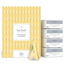 Tea Forte Earl Grey Premium Organic Caffeinated Black Tea Blend Event Box, Bulk Pack 40 Count, 10 per tray Individually Wrapped Handcrafted Pyramid Infusers