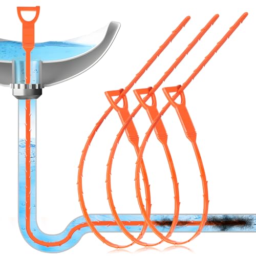 Forlivese 3 Pack Abflussreiniger Spirale, Wiederverwendbar Rohrreinigungsspirale, 63.5 CM Abflussreiniger Sticks, Abfluss Reinigungshaken für Badewanne, Abwasserkanäle, Waschbecken