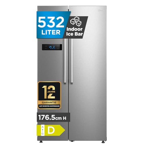 Midea MERS530FGD02 Side-by-Side Kühl-/Gefrierkombination/NoFrost/Inverter Technologie/Indoor Ice Bar/Twin Control/176,5 cm Höhe/335 L Kühlen/197 L Gefrieren/256 kWh/Jahr