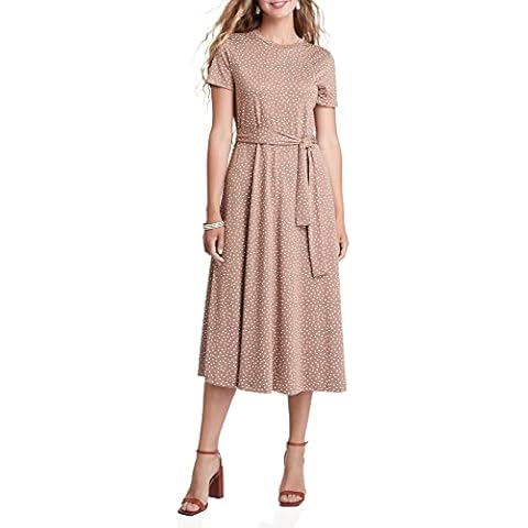 oodji Ultra Mujer Vestido Midi de Viscosa con Cinturón, Beige Cover