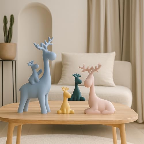 Image of Xtore Nordic Style Ceramic Deer Figurines | Minimalist Decorative Statue | Modern Home Accent for Living Room, Bedroom, Office - (Set of 4, Pastel Colors)