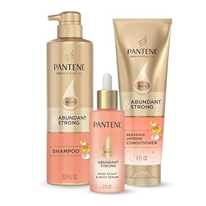 Pantene Abundant & Strong 3-Piece Regimen with B5 Complex + Niacinamide, Shampoo (13.5 oz), Conditioner (8 oz), Serum (2 oz) for Hair Loss, Thinning, Anti-Breakage, Volume – Grows Healthier