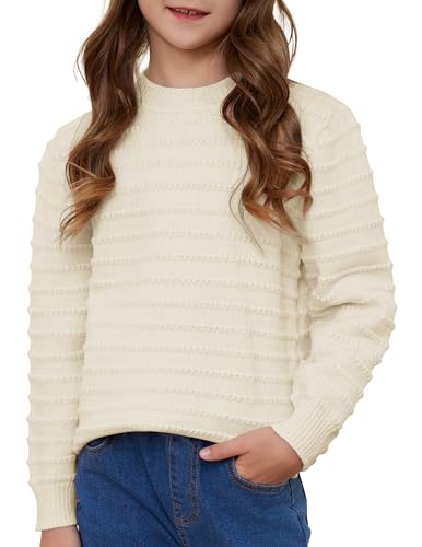 Sweaters for Girls Ribbed Knit Textured Long Sleeve Crew Neck Soft Chunky Pullover Sweater Solid Tops 4-14 Years