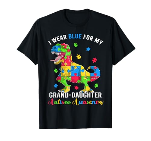 Autism Dino Me pongo de azul para mi nieta, abuelo y abuela Camiseta