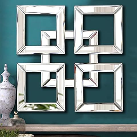 QMDECOR Silver Mirrored Wall Decor 16x16” Decorative Mirror Modern Fashion DIY Wall-Mounted Mirrors Square Design Gorgeous Glam Accent Decor Mirror Vintage Decor Chic Mirror for Room Decor Home Decor Cover