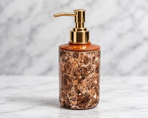 Image of Italian Design Liquid Soap Dispenser| Sanitizer Dispenser | Lotion Dispenser | Shampoo Dispenser | Handwash Bottle | Metallic Grey Finish, 350ml (Brown Gold Pump)