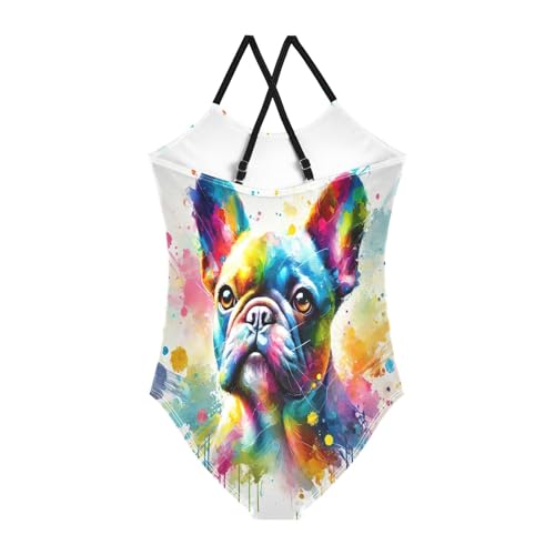 Girls Swimming Suits 3-10 Y Beach Swimwear, Colorful Bulldog White2