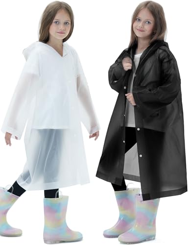 Image of 2 Pack Reusable Waterproof Raincoat EVA Emergency Rain Ponchos One Size Rain Jacket for Children, Boys and Girls