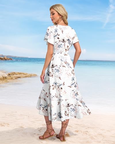 Image of AUSELILY Women Summer Midi Dresses Wrap Short Flutter Sleeve Elegant Dress