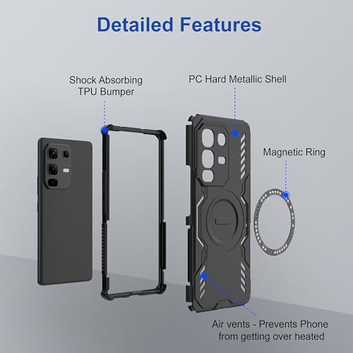 Image of Zapcase Back Case Cover for Infinix Note 50s 5G+ | Magnetic Case with Built-in Metal Ring | Supports MagSafe Charger, Wallet & Car Mount | Shockproof Hybrid PC + TPU | Black