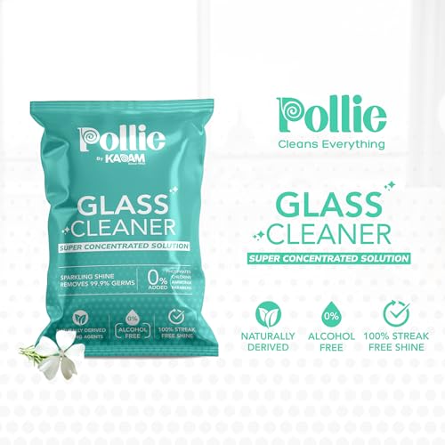 Image of Pollie Glass Cleaner India's #1 Super Concentrated Refill Sachets for Glass and Surface Cleaner | Pack of 10 Sachets for 5L Liquid | Applicable on Car, Kitchen, Home and all Glass Surfaces
