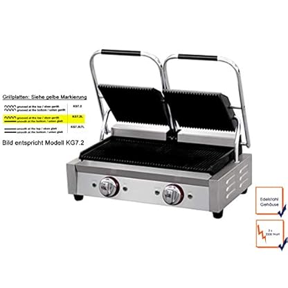 Profi Edelstahl Kontaktgrill, 2 x 2200 Watt, Temperatur von 50 bis 300 °C, Gussplattten; KG7.2L GGG – Bild 3