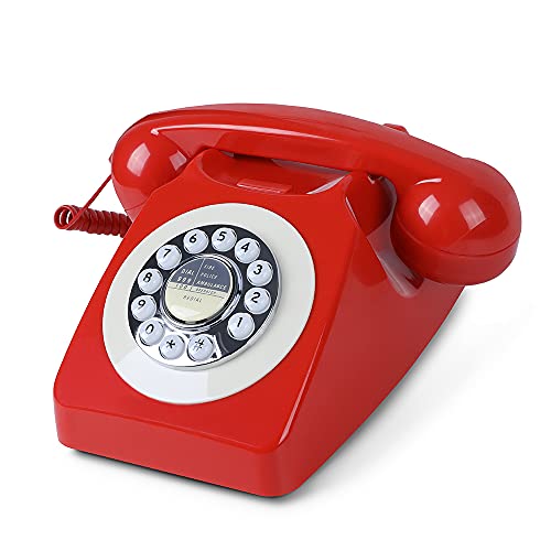 Image of MCHEETA Retro Phone with Push-Button, Landline Phone with Redial Button, Classic Vintage Dial Telephone, Antique Corded Phone for Home and Office (Red)