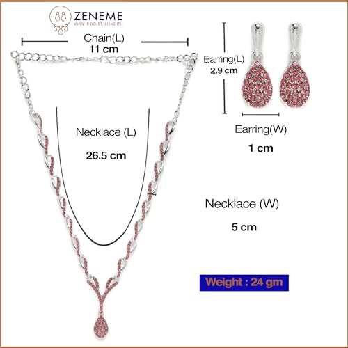 Image of ZENEME Oxidised Silver-Plated Cubic Zirconia Studded Teardrop Shaped Necklace With Earrings Jewellery Set For Girls and Women