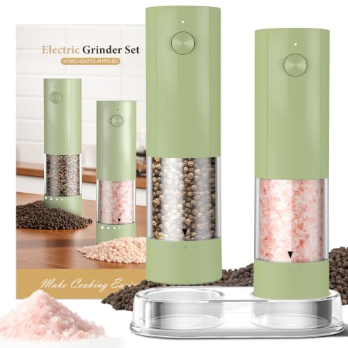 Image of Electric Salt and Pepper Grinder Set - Rechargeable Automatic Salt and Pepper Shakers, Kitchen Appliances with External Adjustable Coarseness, Larger Hopper for Cooking, Home Gifts(2 Pack,Sage Green)