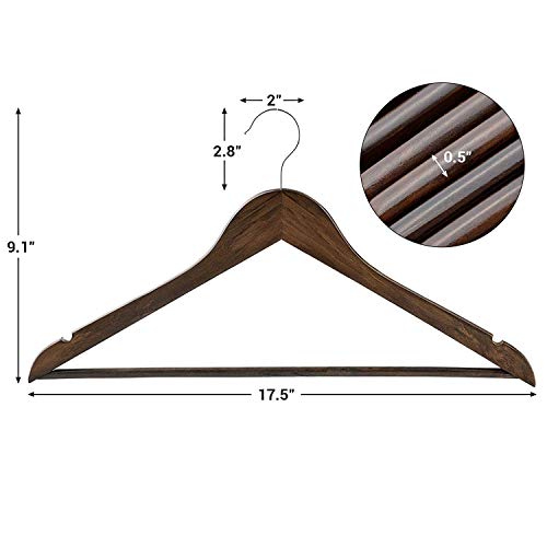 Image of Wooden Hangers for Clothes Hanging | Heavy Duty Coat Hangers with 360 Swivel Hook & Non-Slip Notches | Natural Wood Suit Hangers for Shirts, Blazer, Dresses & Saree (6, Walnut)