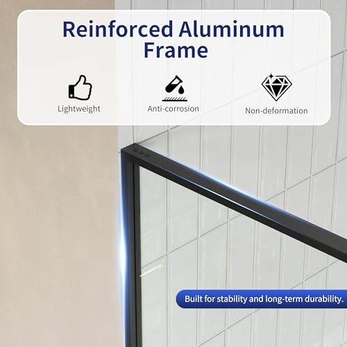 Image of DeerValley 34 inchx74 inch Framed Shower Glass Panel | 5 /16'' Thick Tempered Glass, Stainless Steel Hardware, Reversible Installation, Easy to Clean