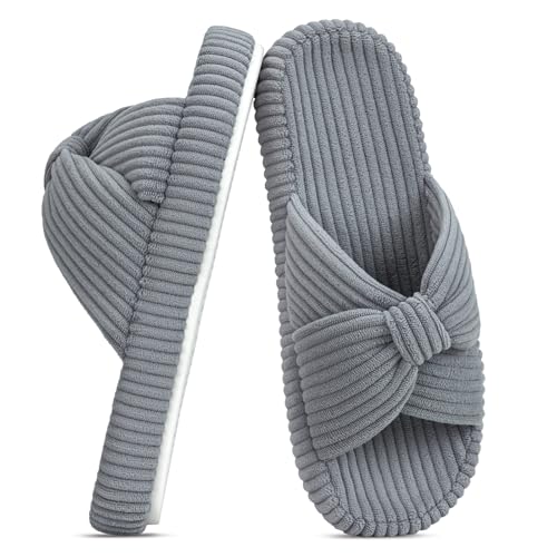 BUNYISCN Corduroy Bow Arch Support Slippers