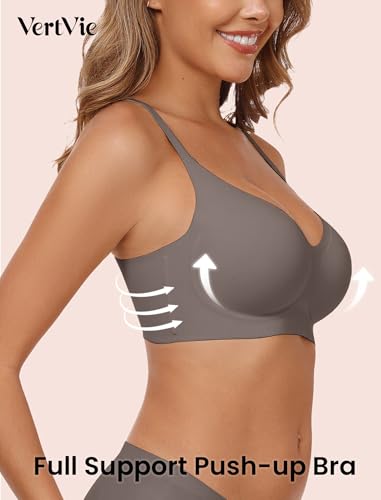 Image of Vertvie Wireless Bras for Women Full Coverage Supportive Seamless Bralettes No Underwire Push Up Comfort Soft T-Shirt Bra(Classic Grey, X-Large)