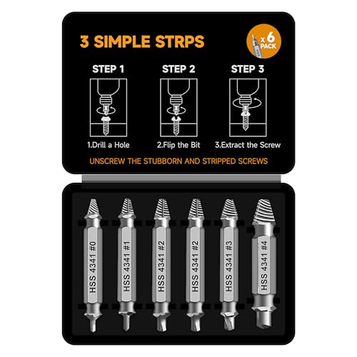 Screw Extractor Set 6Pcs, Titanium Coated Removing Broken Bolt Extractor Stripped Screw Extractor Kit, HSS 4341 Easy Out Stripped Screw Removal Tools of Stripped, Rusty, Broken Hardware,Silver