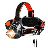 Linterna Cabeza,Linterna Frontal Led Recargable CREE XML-T6 1000 LUmenes con Zoom, BaterIa de 4400 mAh,Luz Frontal Cabeza Potente IP44 Impermeable con 3 Modos, para Correr, Pescar, Andar en Bicicleta