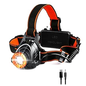 Lampe Frontale Puissante, Torche Frontale LED USB Rechargeable et Zoomable avec CREE XML-T6 1000 Lumens et Batterie 4400mAh, 3 Mode d’Eclairage,IP44 Etanche,Pour Course, Pêche, Cyclisme,Bricolage etc.