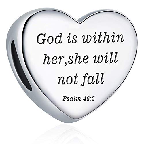 Heart Charm Fit Pandora Charms Bracelet Christian Bible Verse Charm Prayer Faith Religious Charms Gifts for Women