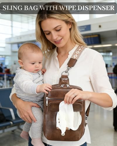 Image of MYHOZEE Small Diaper Bag Crossbody Sling Purse for Women - 2 in 1 Leather Backpack with 2 Straps for Short Trips Work Daily | Mini diaper bag