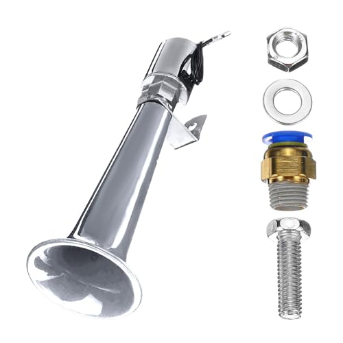 Optimister ホーン 車 デコトラ ヤンキーホーン ホーンボタン エアーホーン ラッパ 12V / 24V 180DB 汎用品 クロームメッキ トラック ダンプ ボート シルバー