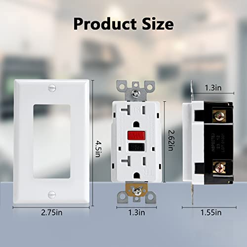 Omeenet 20 Amp Gfci Outlet, Tamper Resistant, Self Test Gfi Receptacle With 2 Led Indicator, 20Amp Ground Fault Circuit Interrupter Outlet For Kitchen, Bathroom,Indoor Use, Ul Listed(2 Pack) #TOP5