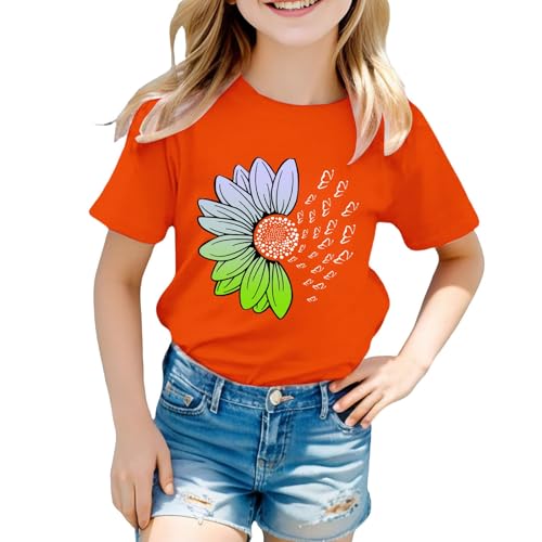 Girls Loose Fit Sunflower Graphic T Shirts Short Sleeve Crewneck Cute Pattern Printed Tops Kids (D-Orange, 2-3 Years)3