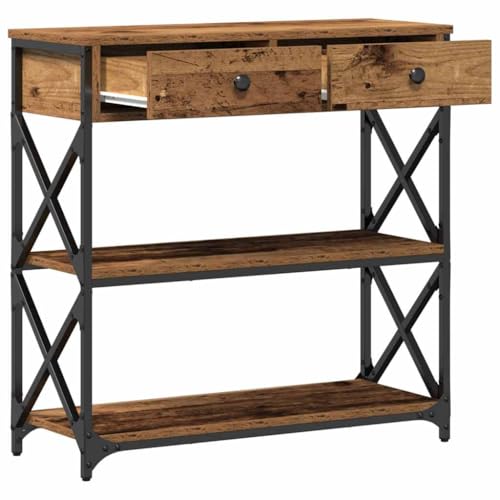 Mesa de Entrada de Estilo Industrial con 2 cajones de Almacenamiento | Hecha de Madera reciclada y Hierro con Acabado Desgastado para un Toque Vintage, Ideal para Sala de Estar o Entrada, 75 cm, Mesa - imagen 6