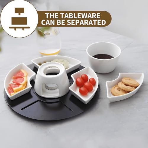 Coffret fondue chocolat céramique idée cadeau avec 4 assiettes intégrées - 6