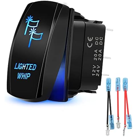 Lighted Whip Rocker Switch, Niwaker 5Pin Laser Toggle Switch Blue Rock Lights Switch On-Off Light Bar Switch with Jumper Wires Set 12V/20A 24V/10A Whip Light Switch for UTV ATV RZR Truck Off Road Boat Cover